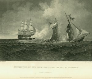 Impresión de un barco hundiéndose con varios marineros en el agua en primer plano de Paul Manzoni and R. Hinshelwood